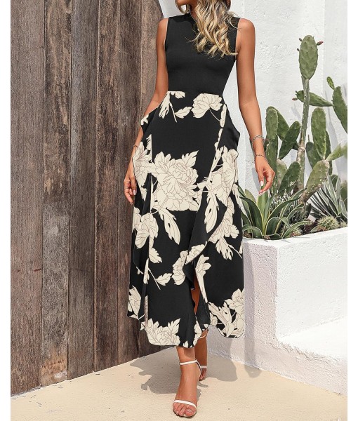 BTFBM Women Casual Sleeveless Summer Dresses 2025 Spring Crewneck Patchwork Boho Floral Ruffle Cocktail Party Midi Dress