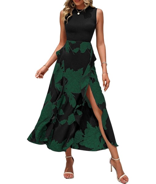 BTFBM Women Casual Sleeveless Summer Dresses 2025 Spring Crewneck Patchwork Boho Floral Ruffle Cocktail Party Midi Dress