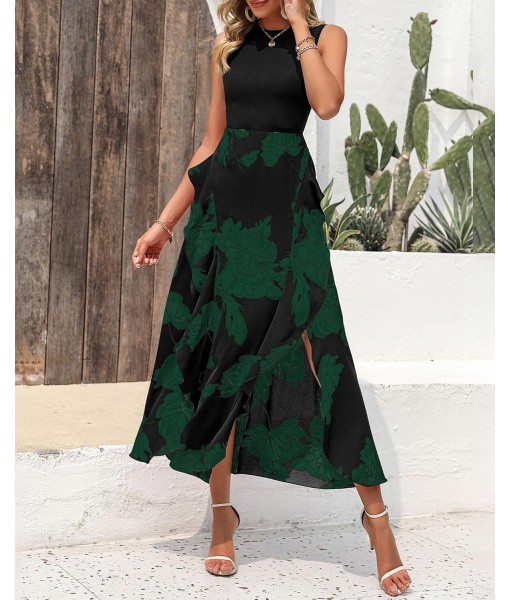 BTFBM Women Casual Sleeveless Summer Dresses 2025 Spring Crewneck Patchwork Boho Floral Ruffle Cocktail Party Midi Dress