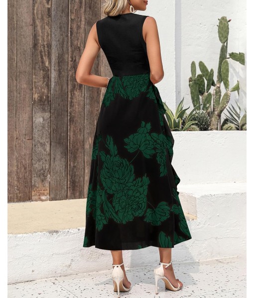 BTFBM Women Casual Sleeveless Summer Dresses 2025 Spring Crewneck Patchwork Boho Floral Ruffle Cocktail Party Midi Dress