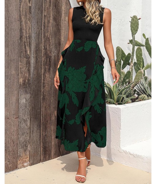 BTFBM Women Casual Sleeveless Summer Dresses 2025 Spring Crewneck Patchwork Boho Floral Ruffle Cocktail Party Midi Dress