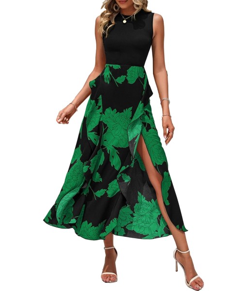 BTFBM Women Casual Sleeveless Summer Dresses 2025 Spring Crewneck Patchwork Boho Floral Ruffle Cocktail Party Midi Dress
