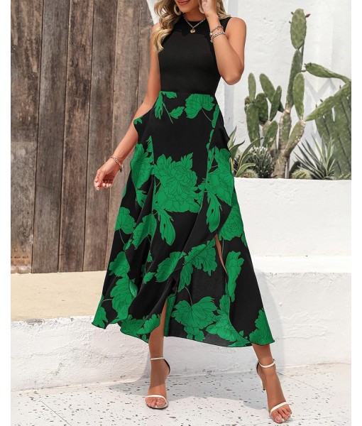 BTFBM Women Casual Sleeveless Summer Dresses 2025 Spring Crewneck Patchwork Boho Floral Ruffle Cocktail Party Midi Dress