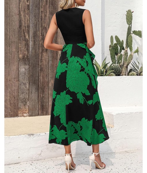 BTFBM Women Casual Sleeveless Summer Dresses 2025 Spring Crewneck Patchwork Boho Floral Ruffle Cocktail Party Midi Dress