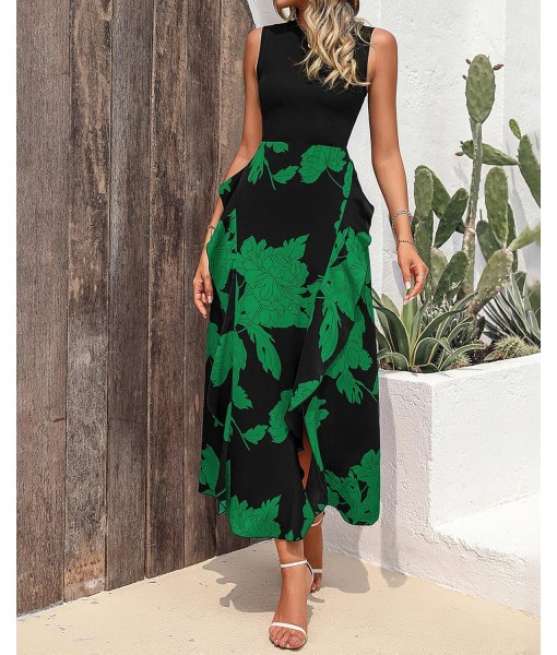 BTFBM Women Casual Sleeveless Summer Dresses 2025 Spring Crewneck Patchwork Boho Floral Ruffle Cocktail Party Midi Dress