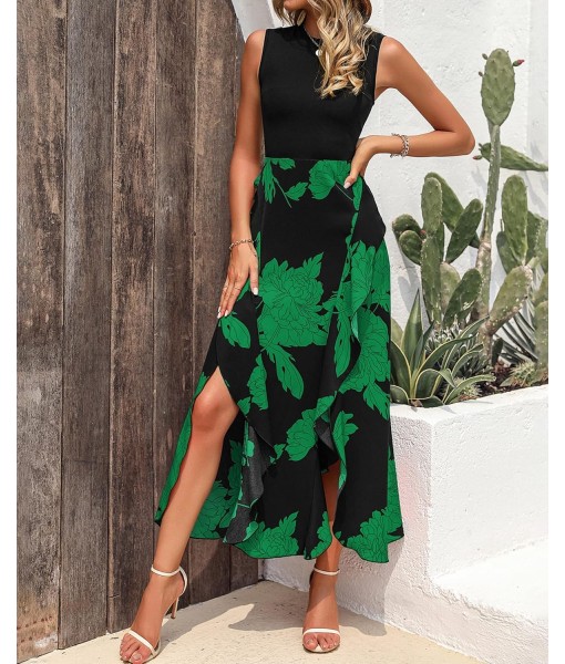 BTFBM Women Casual Sleeveless Summer Dresses 2025 Spring Crewneck Patchwork Boho Floral Ruffle Cocktail Party Midi Dress