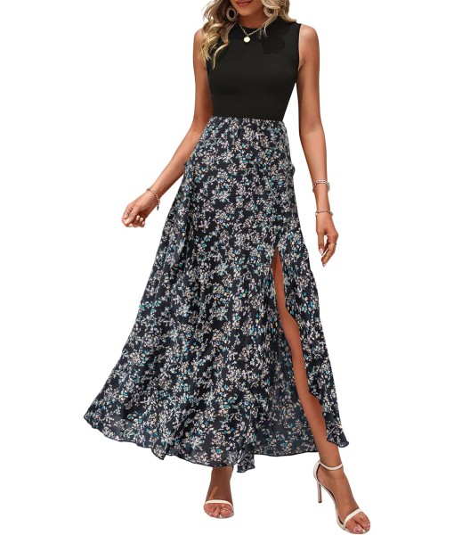 BTFBM Women Casual Sleeveless Summer Dresses 2025 Spring Crewneck Patchwork Boho Floral Ruffle Cocktail Party Midi Dress