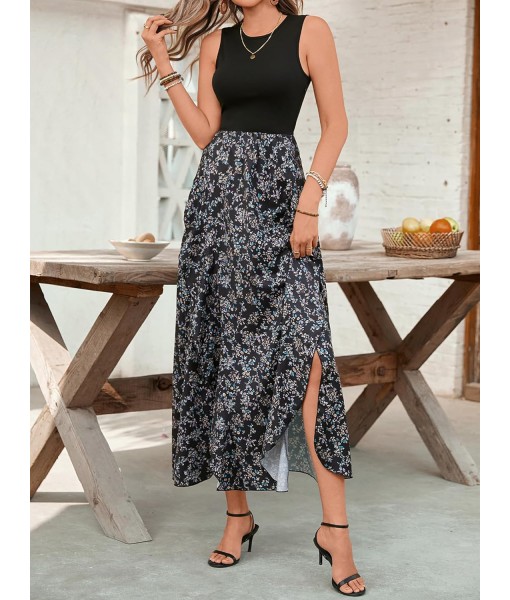 BTFBM Women Casual Sleeveless Summer Dresses 2025 Spring Crewneck Patchwork Boho Floral Ruffle Cocktail Party Midi Dress