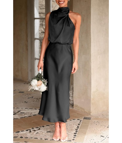 PRETTYGARDEN Women's 2025 Summer Satin Dress Elegant Sleeveless Mock Neck Cocktail Party Maxi Dresses