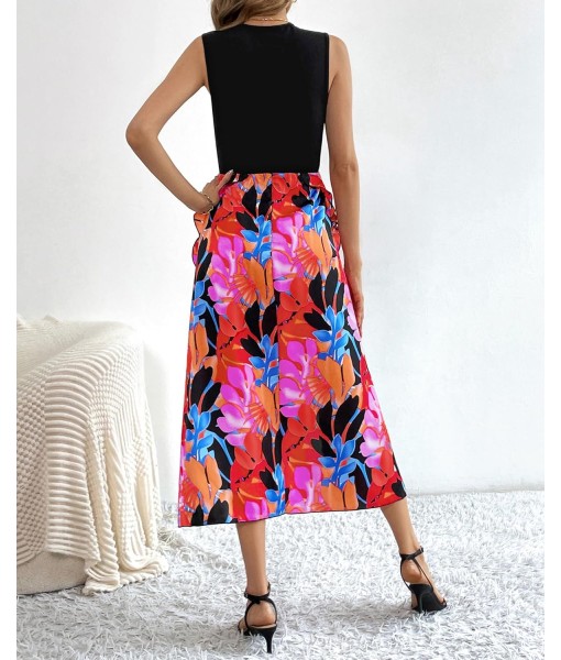 BTFBM Women Casual Sleeveless Summer Dresses 2025 Spring Crewneck Patchwork Boho Floral Ruffle Cocktail Party Midi Dress