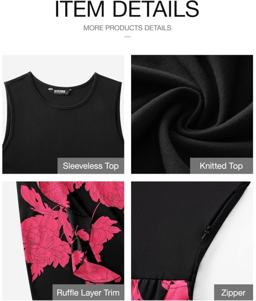 BTFBM Women Casual Sleeveless Summer Dresses 2025 Spring Crewneck Patchwork Boho Floral Ruffle Cocktail Party Midi Dress