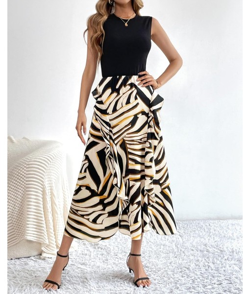 BTFBM Women Casual Sleeveless Summer Dresses 2025 Spring Crewneck Patchwork Boho Floral Ruffle Cocktail Party Midi Dress