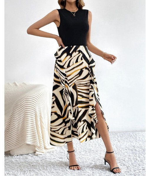 BTFBM Women Casual Sleeveless Summer Dresses 2025 Spring Crewneck Patchwork Boho Floral Ruffle Cocktail Party Midi Dress