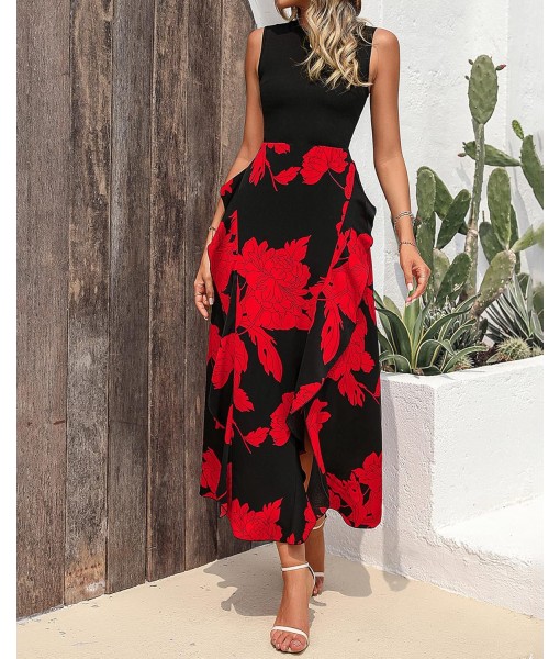 BTFBM Women Casual Sleeveless Summer Dresses 2025 Spring Crewneck Patchwork Boho Floral Ruffle Cocktail Party Midi Dress