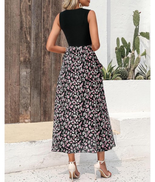 BTFBM Women Casual Sleeveless Summer Dresses 2025 Spring Crewneck Patchwork Boho Floral Ruffle Cocktail Party Midi Dress