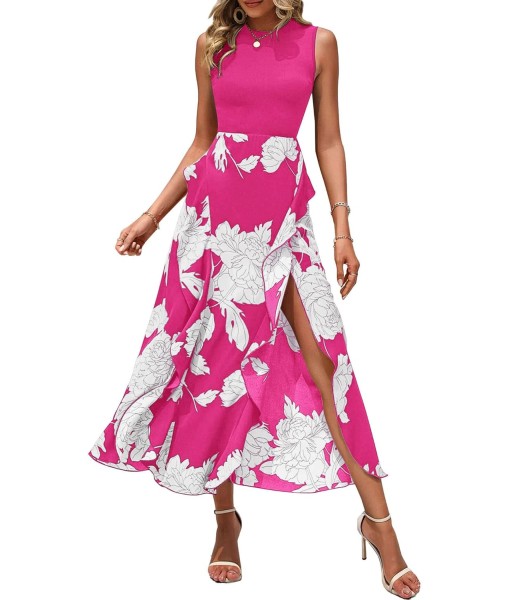 BTFBM Women Casual Sleeveless Summer Dresses 2025 Spring Crewneck Patchwork Boho Floral Ruffle Cocktail Party Midi Dress