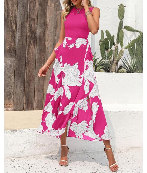 BTFBM Women Casual Sleeveless Summer Dresses 2025 Spring Crewneck Patchwork Boho Floral Ruffle Cocktail Party Midi Dress