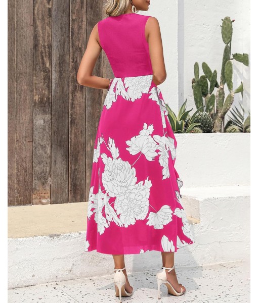 BTFBM Women Casual Sleeveless Summer Dresses 2025 Spring Crewneck Patchwork Boho Floral Ruffle Cocktail Party Midi Dress