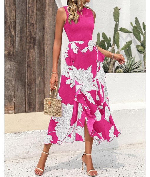 BTFBM Women Casual Sleeveless Summer Dresses 2025 Spring Crewneck Patchwork Boho Floral Ruffle Cocktail Party Midi Dress
