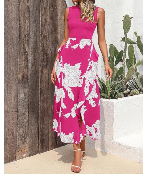 BTFBM Women Casual Sleeveless Summer Dresses 2025 Spring Crewneck Patchwork Boho Floral Ruffle Cocktail Party Midi Dress