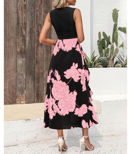 BTFBM Women Casual Sleeveless Summer Dresses 2025 Spring Crewneck Patchwork Boho Floral Ruffle Cocktail Party Midi Dress