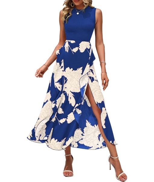 BTFBM Women Casual Sleeveless Summer Dresses 2025 Spring Crewneck Patchwork Boho Floral Ruffle Cocktail Party Midi Dress