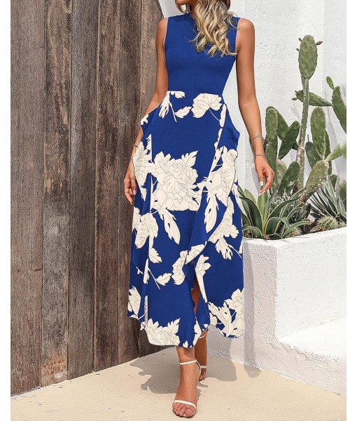 BTFBM Women Casual Sleeveless Summer Dresses 2025 Spring Crewneck Patchwork Boho Floral Ruffle Cocktail Party Midi Dress