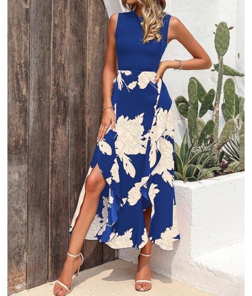 BTFBM Women Casual Sleeveless Summer Dresses 2025 Spring Crewneck Patchwork Boho Floral Ruffle Cocktail Party Midi Dress