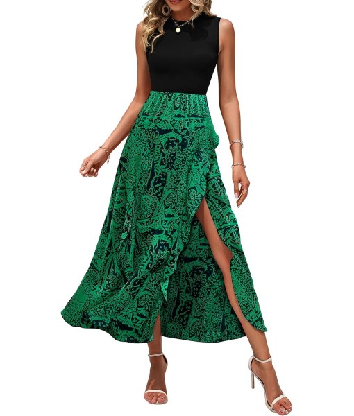 BTFBM Women Casual Sleeveless Summer Dresses 2025 Spring Crewneck Patchwork Boho Floral Ruffle Cocktail Party Midi Dress