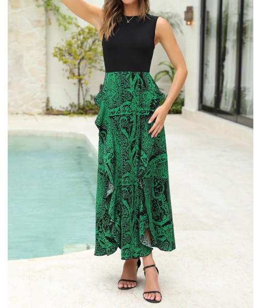 BTFBM Women Casual Sleeveless Summer Dresses 2025 Spring Crewneck Patchwork Boho Floral Ruffle Cocktail Party Midi Dress