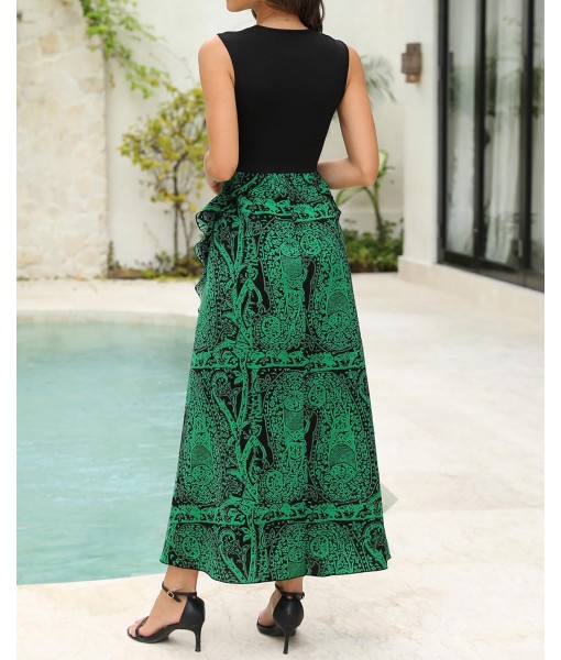 BTFBM Women Casual Sleeveless Summer Dresses 2025 Spring Crewneck Patchwork Boho Floral Ruffle Cocktail Party Midi Dress