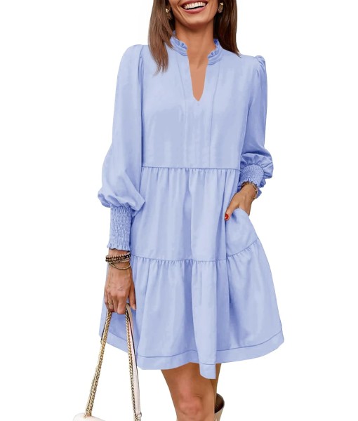 Imily Bela Womens Fall Long Sleeve Tunic Dress Casual V Neck Loose Ruffle Tiered Dress