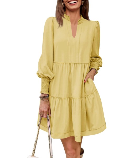 Imily Bela Womens Fall Long Sleeve Tunic Dress Casual V Neck Loose Ruffle Tiered Dress