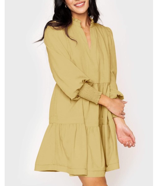 Imily Bela Womens Fall Long Sleeve Tunic Dress Casual V Neck Loose Ruffle Tiered Dress