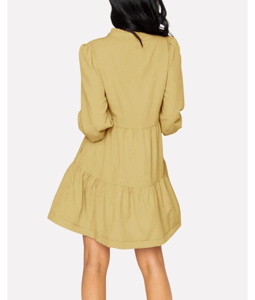 Imily Bela Womens Fall Long Sleeve Tunic Dress Casual V Neck Loose Ruffle Tiered Dress