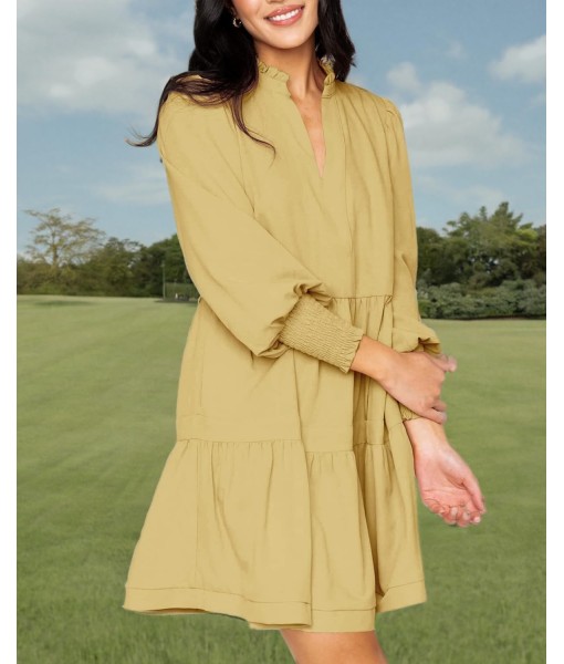 Imily Bela Womens Fall Long Sleeve Tunic Dress Casual V Neck Loose Ruffle Tiered Dress