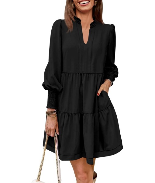 Imily Bela Womens Fall Long Sleeve Tunic Dress Casual V Neck Loose Ruffle Tiered Dress