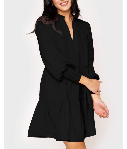 Imily Bela Womens Fall Long Sleeve Tunic Dress Casual V Neck Loose Ruffle Tiered Dress