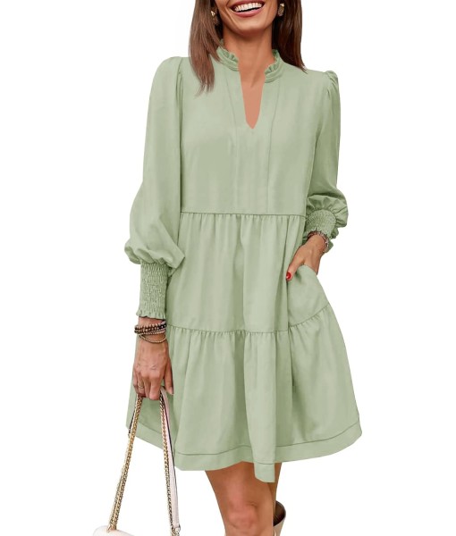 Imily Bela Womens Fall Long Sleeve Tunic Dress Casual V Neck Loose Ruffle Tiered Dress