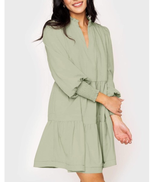 Imily Bela Womens Fall Long Sleeve Tunic Dress Casual V Neck Loose Ruffle Tiered Dress