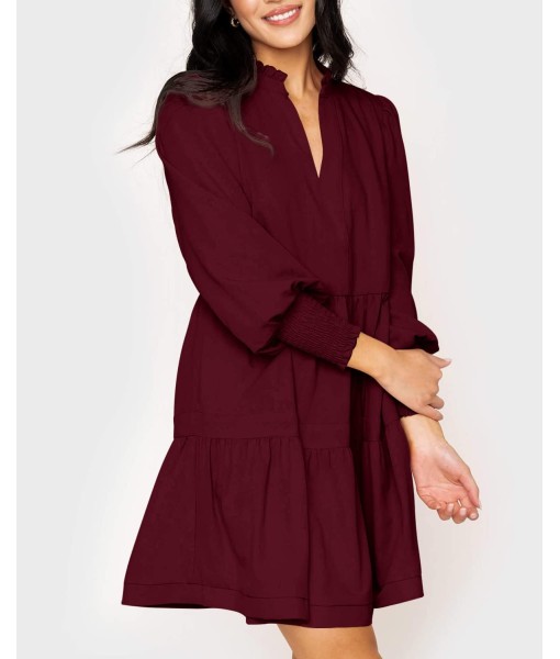 Imily Bela Womens Fall Long Sleeve Tunic Dress Casual V Neck Loose Ruffle Tiered Dress