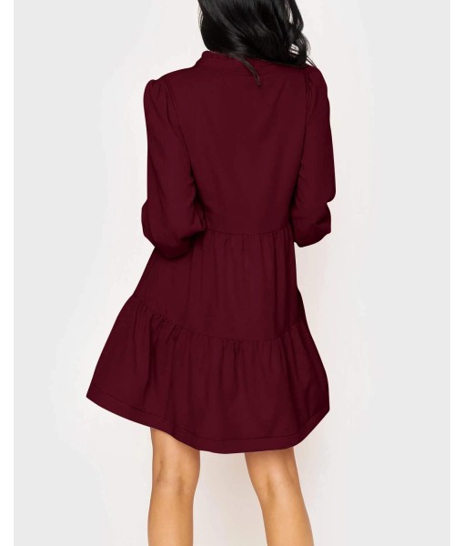 Imily Bela Womens Fall Long Sleeve Tunic Dress Casual V Neck Loose Ruffle Tiered Dress
