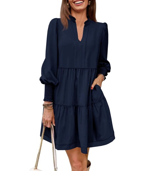 Imily Bela Womens Fall Long Sleeve Tunic Dress Casual V Neck Loose Ruffle Tiered Dress