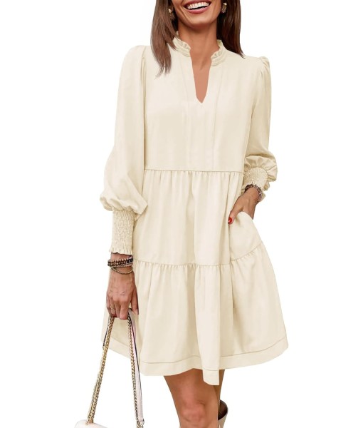 Imily Bela Womens Fall Long Sleeve Tunic Dress Casual V Neck Loose Ruffle Tiered Dress