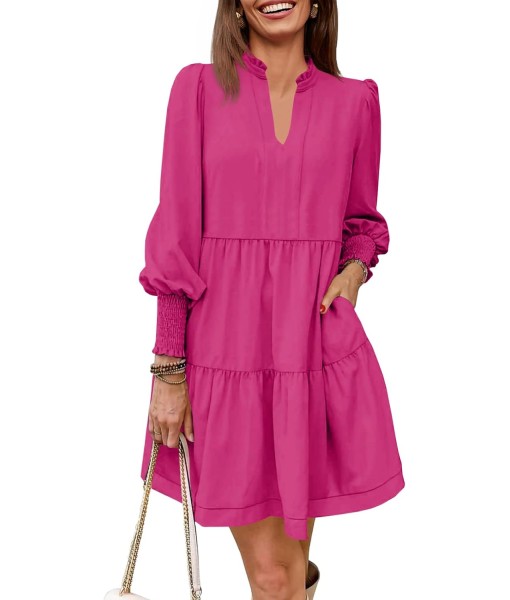 Imily Bela Womens Fall Long Sleeve Tunic Dress Casual V Neck Loose Ruffle Tiered Dress