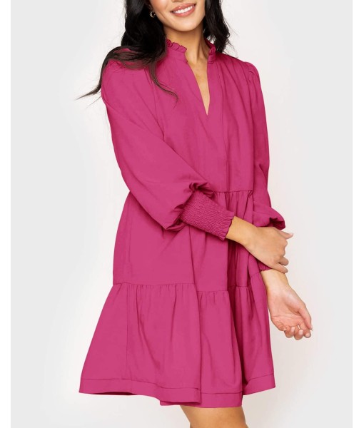 Imily Bela Womens Fall Long Sleeve Tunic Dress Casual V Neck Loose Ruffle Tiered Dress