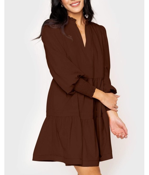 Imily Bela Womens Fall Long Sleeve Tunic Dress Casual V Neck Loose Ruffle Tiered Dress
