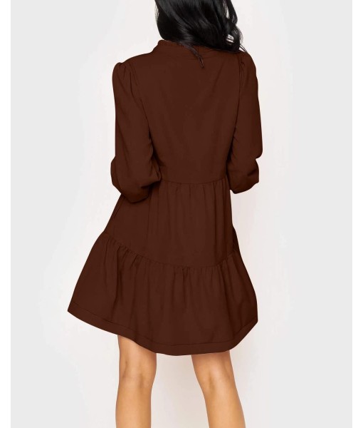 Imily Bela Womens Fall Long Sleeve Tunic Dress Casual V Neck Loose Ruffle Tiered Dress