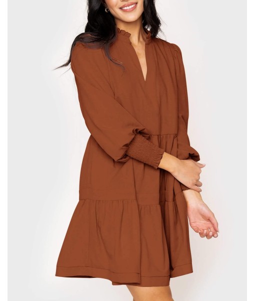 Imily Bela Womens Fall Long Sleeve Tunic Dress Casual V Neck Loose Ruffle Tiered Dress