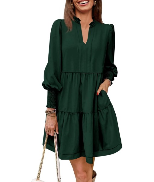 Imily Bela Womens Fall Long Sleeve Tunic Dress Casual V Neck Loose Ruffle Tiered Dress